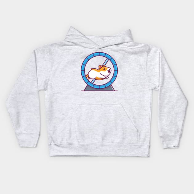 Cute Hamster Running In Running Wheel Cartoon Kids Hoodie by Catalyst Labs